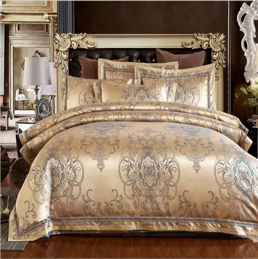 

Jacquard bedding set home textile 4pcs satin duvet cover queen king size Tribute Silk bedclothes bed sheet pillowcases Cotton