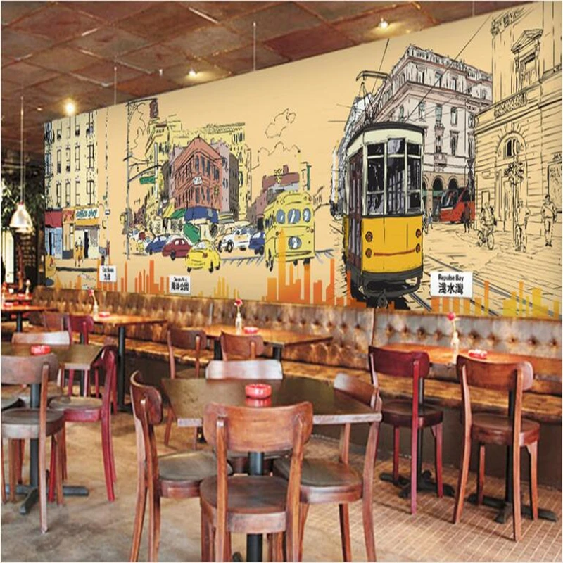 beibehang Large custom wallpapers hand painted urban road living room