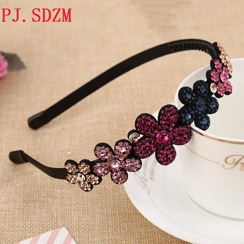 Pаспродажа PJ. SDZM 4 шт. лот Новый Австрийские горный хрусталь Hairbands девушка подарок кристалл повязки женщина цветок аксессуар для волос сладкий лук Голов...