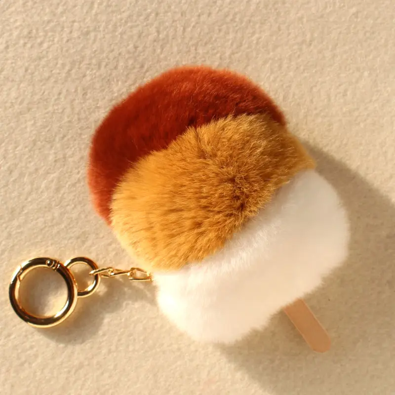 Fluffy Genuine Real Rabbit Fur Keychain Pompom Ice Lolly Cream Key Chain Pendant Women Bag Charm Accessories Birthday Gifts | Украшения и