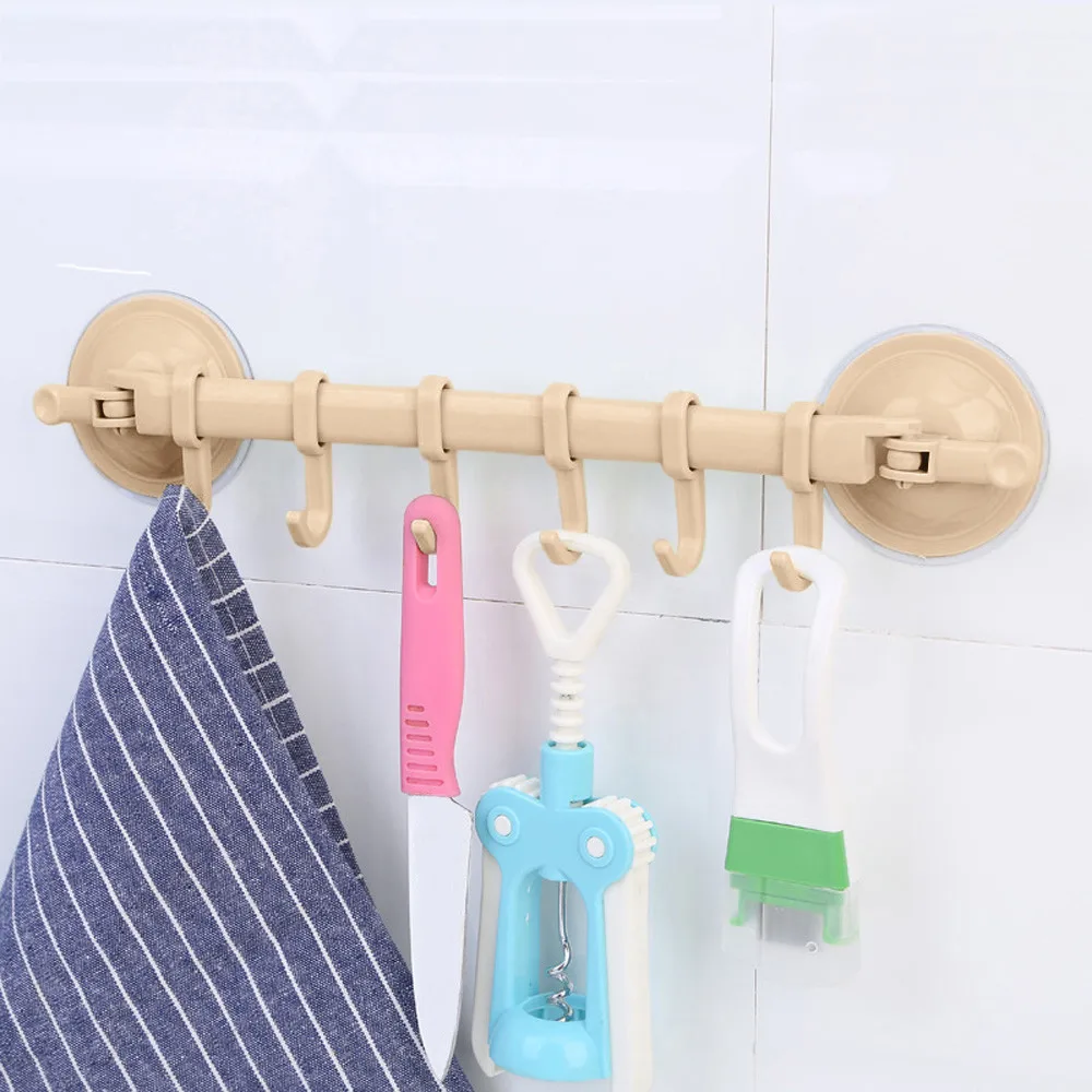 

Wall Vacuum Rack Suction Cup 6 Hooks Towel Bathroom Kitchen Holder Sucker Hanger 34.5*7.1cm For Kitchen Bathroom #DQ