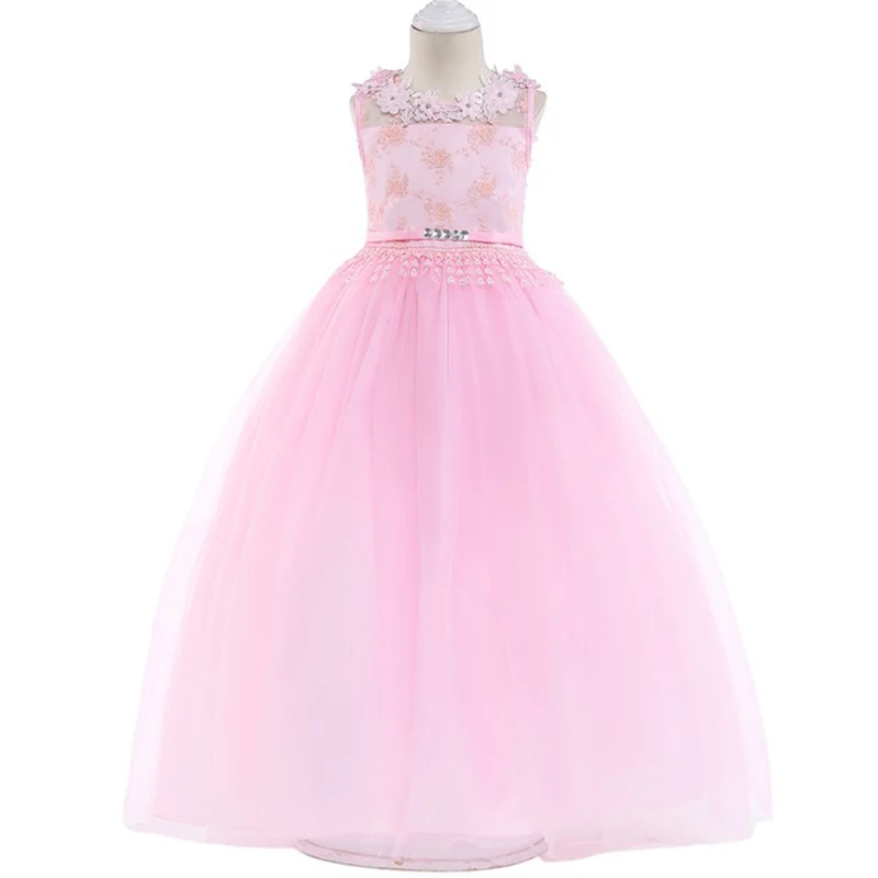 

2018 children clothing birthday wedding dress white and pink princess ball growth sleeveless girl wearing teen 3 - 14 years