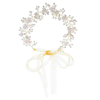 

Handmade Exquisite Bride Pearl Hair Band Wedding Jewelry Headband Head Ornaments Head Piece with Ribbon