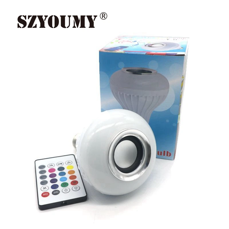 

SZYOUMY E27 12W LED Smart RGB Wireless Bluetooth Sing Bulb Music Playing Speaker LED Bulb Light with 24 Keys Remote Control