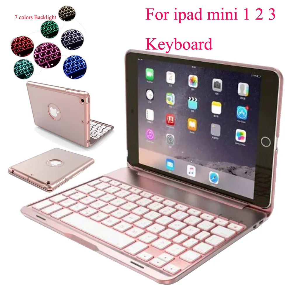 For iPad Mini 1 2 3 Backlit Wireless Bluetooth Keyboard 7 Colors Backlight Ultra Slim Mini Bluetooth 4.0 Aluminum ABS Material