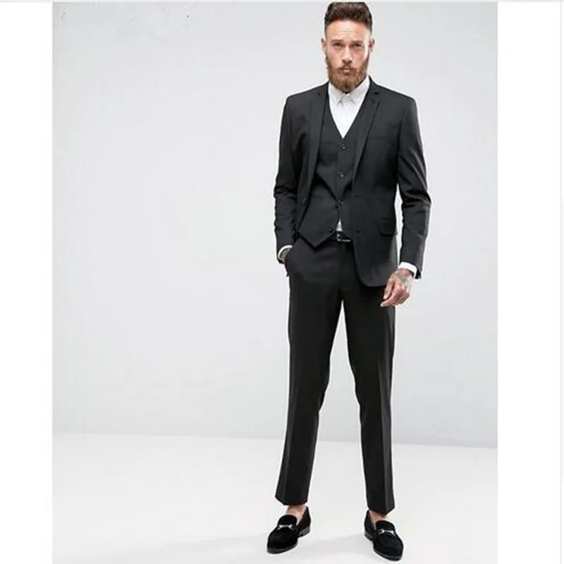 New Black Three Pieces Men Prom Party Suits Groomsmen Tuxedos Custom