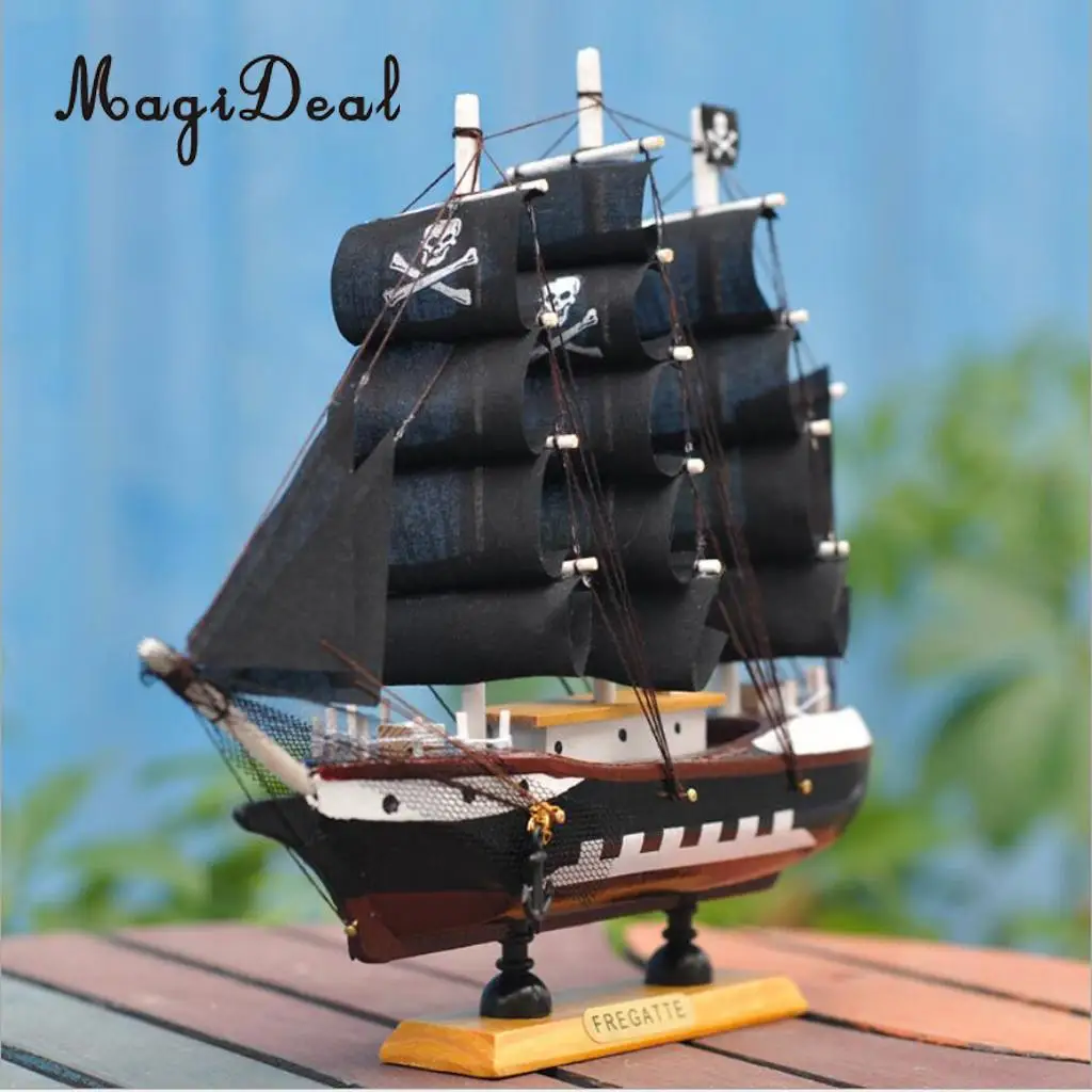 Wooden Small Sailboat Pirate Ship Home Model Boat Nautical Office Desk Bookstore Theme Party Decor Children Kids Birthday Gift