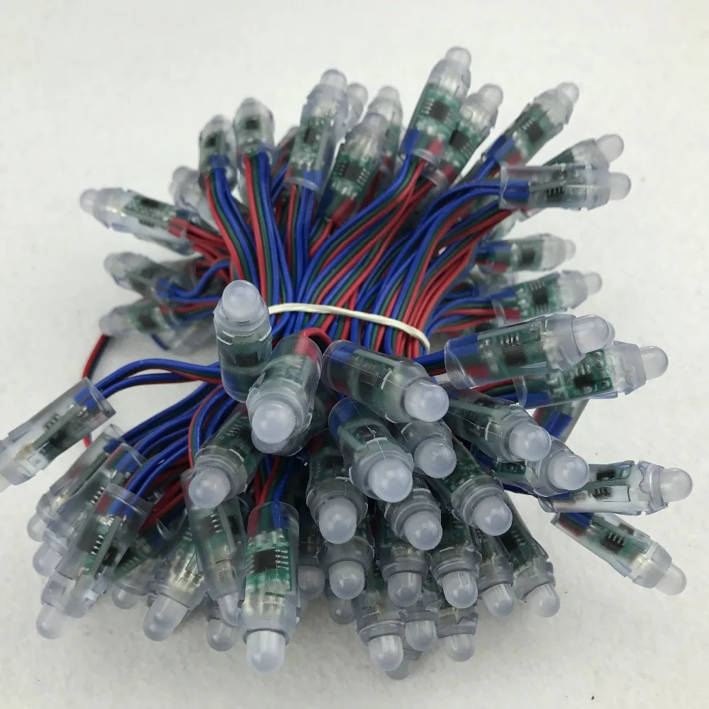 

100pcs DC12V 12mm WS2811 led smart pixel node,with all color wire(20AWG),IP68 rated; 4 inches(10cm) wire spacing