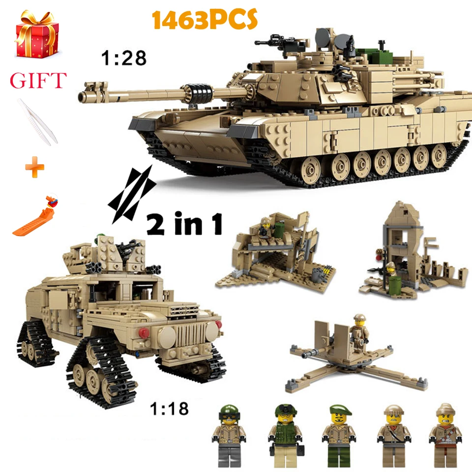 

2 in 1 HUMMER M1A2 Tank Model Legoed Military Miniatures Building Blocks Technology Enlightening Super Gun Weapon Assemable Toys