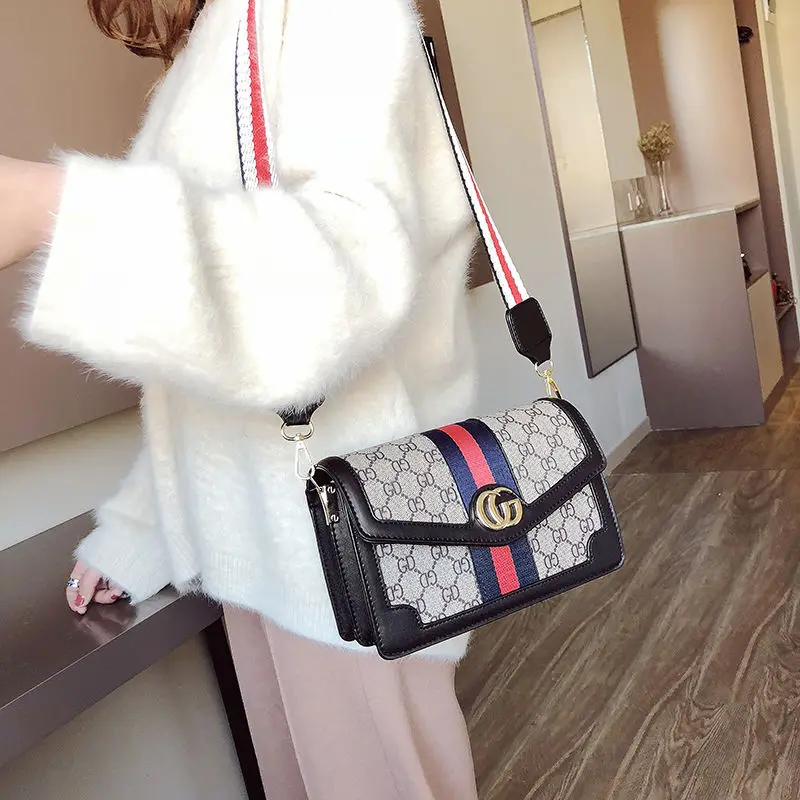 

CROSHO Matching Color Small Square Bag European and American Wide Shoulder Belt Single Shoulder Crossbody Bag