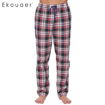 

Ekouaer Mens 100% Cotton Casual Sleep Bottoms Elastic Waist with Drawstring Plaid Pajama Sleepwear Pants Plus Size Male Homewear