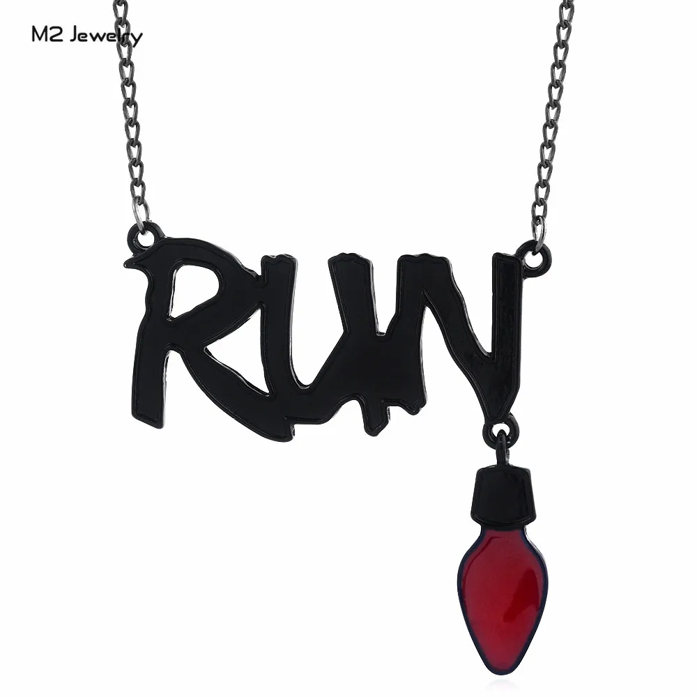 

Stranger Things RUN Necklace Women Red Light Bulb Enamel Pendants Necklaces Jewelry