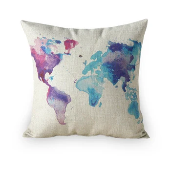

Color world map cushion Creative Watercolor Travel blue pillow Cushions,Linen pillowcase cushions home decor sofa waist Pillows
