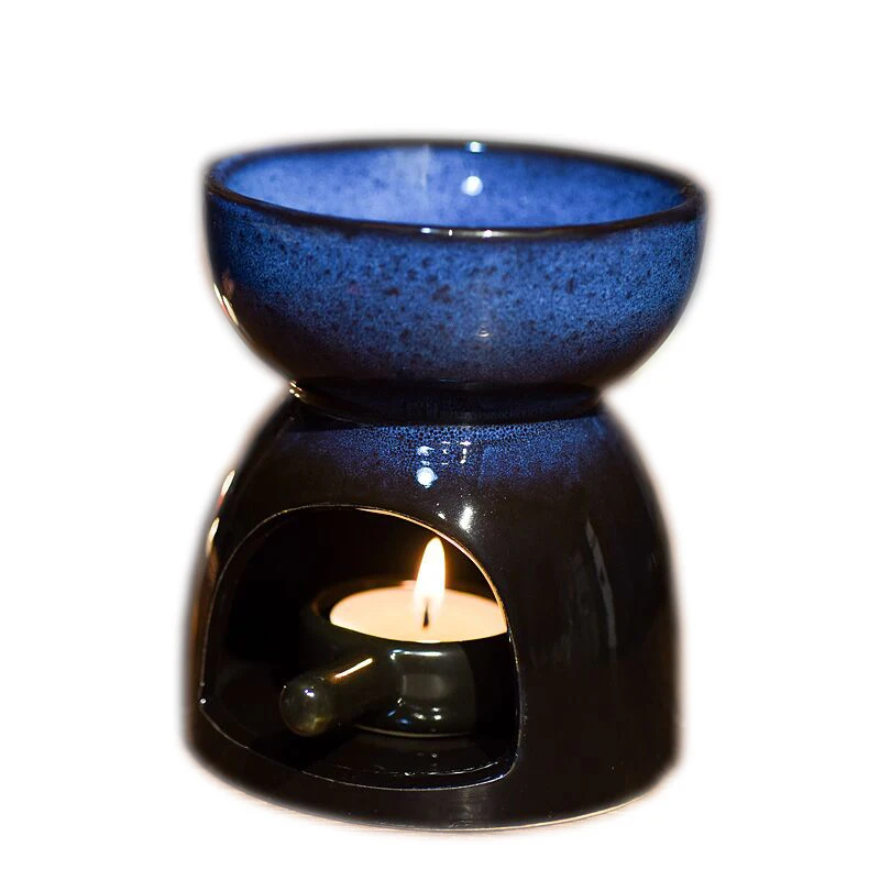 Gradual Black and Blue Color Ceramic Large Capacity Aroma Lamp Oil Furnace Fragrance Lamp Candle Holder Free Shipping