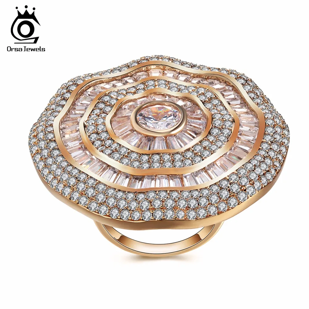 

ORSA JEWELS Big Luxury Rings For Women AAA Cubic Zircon Gorgeous Design Full Size CZ Fashion Women's Ring Female Jewelry OMR04