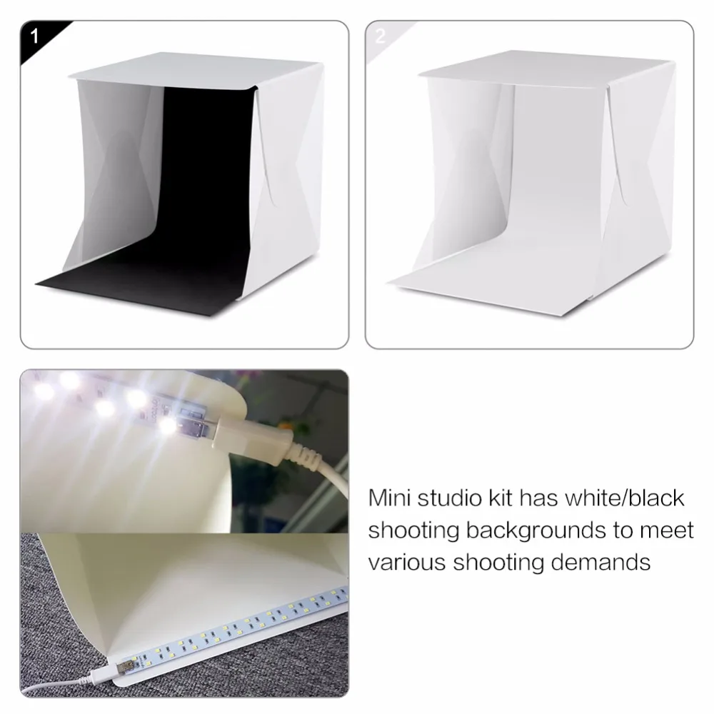 Mini Folding Lightbox Photography Photo Studio Softbox 2 Panel LED Light Soft Box Photo Background Kit Light box for DSLR Camera