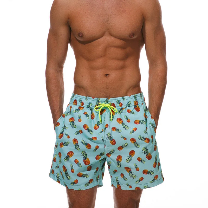 

Brand Quick Dry Hawaiian Shorts Mens Shorts Drawstring Pineapple Flower Print Boardshorts Running Joggers Casual Shorts