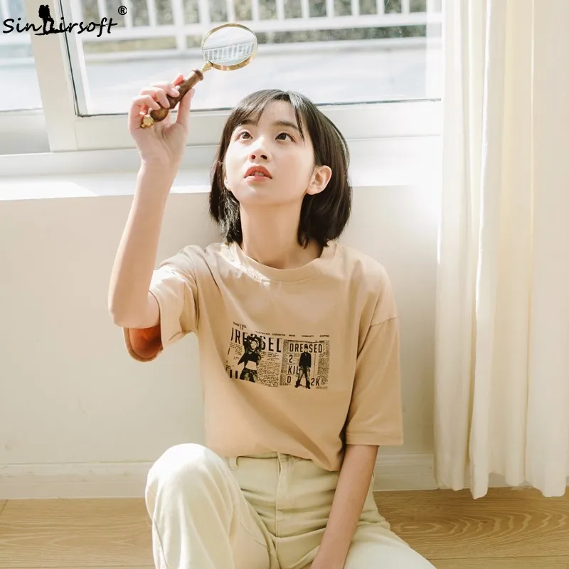 

Fashion short-sleeved women's printing short-sleeved loose large size T-shirt white shirt cotton new hot short-sleeved women
