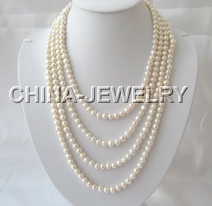 

Beautiful 100" 7-8mm white round freshwater pearl necklace