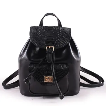 

2018 serpentine pattern genuine leather backpack women DrawString bag student leisure college style travel backpack dual-use bag