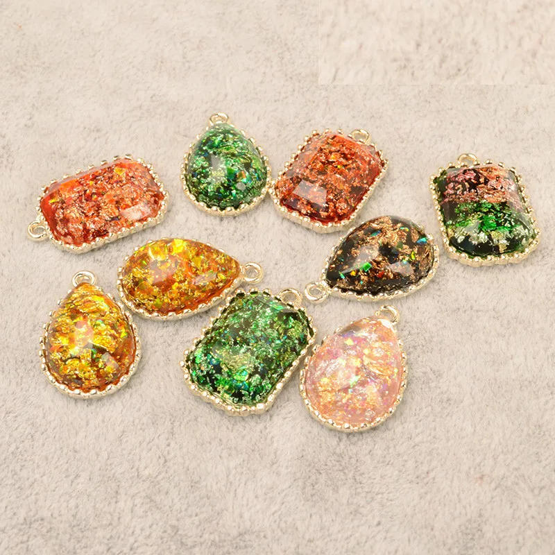 

SEA MEW 2 PCS Fashion Metal Alloy Resin Rectangle Water Drop Pendant Charm DIY Earrings Accessories