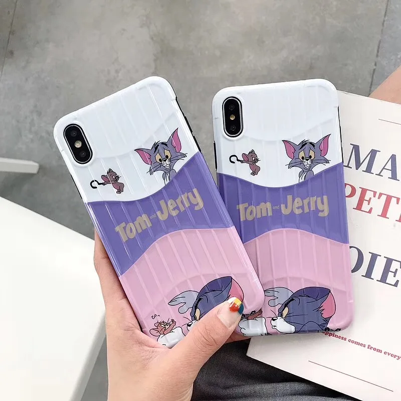 

TOM Jerry Cute Cartoon Trunk Suitcase Phone Case For iphone X XS Max Xr 8 7 6 6s Plus Stereo cat mouse IMD Glossy Phone COVER