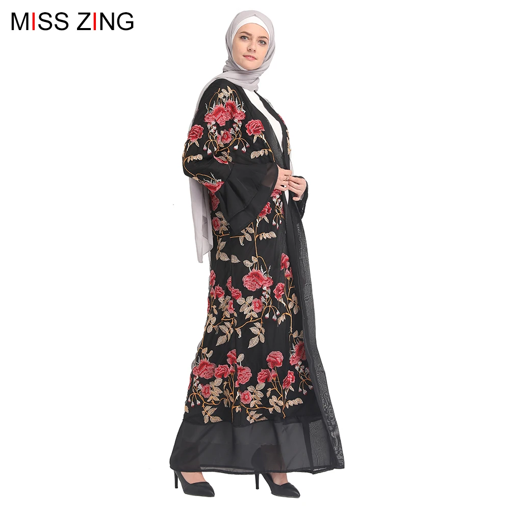 Zing Muslim Abaya Luxury Embroidery Dress Mesh Cardigan Tunic Kimono Long Robes Jubah Middle East Ramadan Arab Islamic Prayer |
