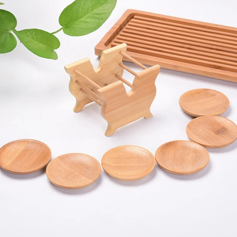 

8pcs/set Tea Set Cup Coasters Kung Fu Tea Accessories Bamboo Round Cup Holder Square Cup Holders Waterproof Made Tea Accessories