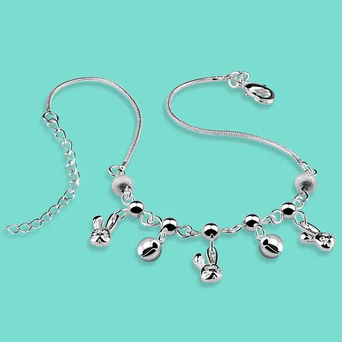 Fashion 925 sterling silver anklets cute The rabbit pendant Solid silver chain 27cm women s popular