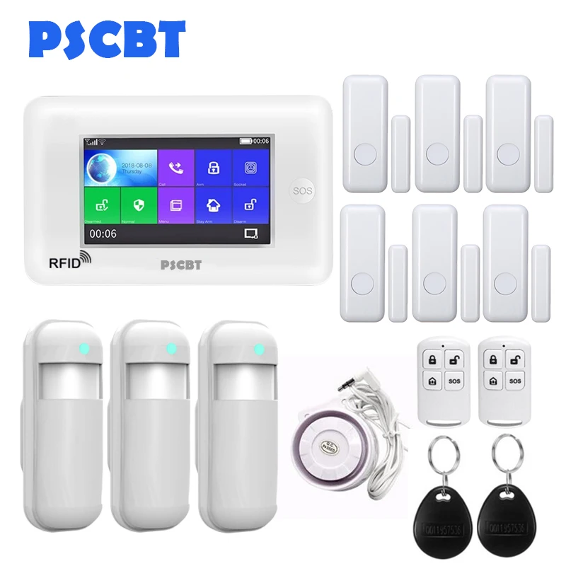 

PSCBT 3G WIFI GSM Security Alarm Kit DIY 4.3 inch LCD Touch Keyboard GSM SIM Card Dial Phone Home Burglar Alarm System