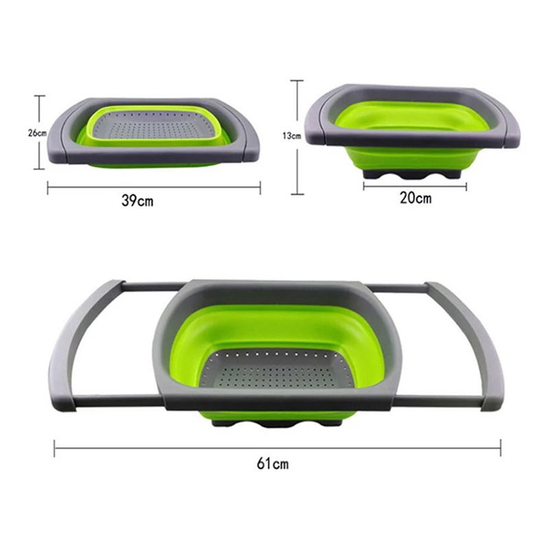 Складной силиконовый дуршлаг для фруктов и овощей, корзина для мытья, складной кухонный дуршлаг с ручкой, кухонный инструмент