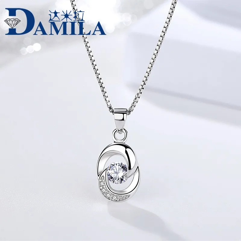 Damira 925 Silver Jewelry Wholesale Korean Version Simple Necklace Rotary Diamond Flower Hanging Source |