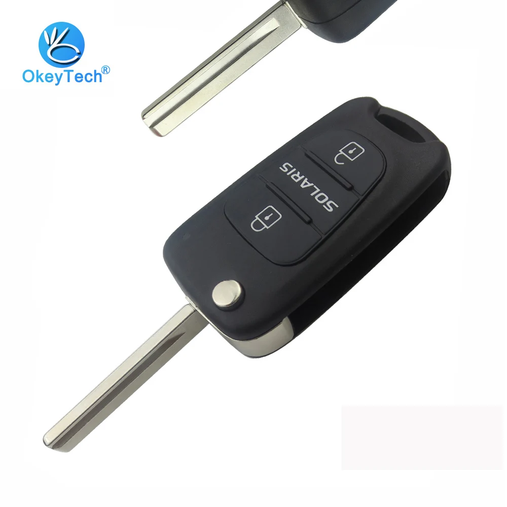 

OkeyTech 3 Button Flip Folding Remote Car Key Case Replacement Blank Fob Keychain Switchblade Key Shell For Hyundai Solaris 2018