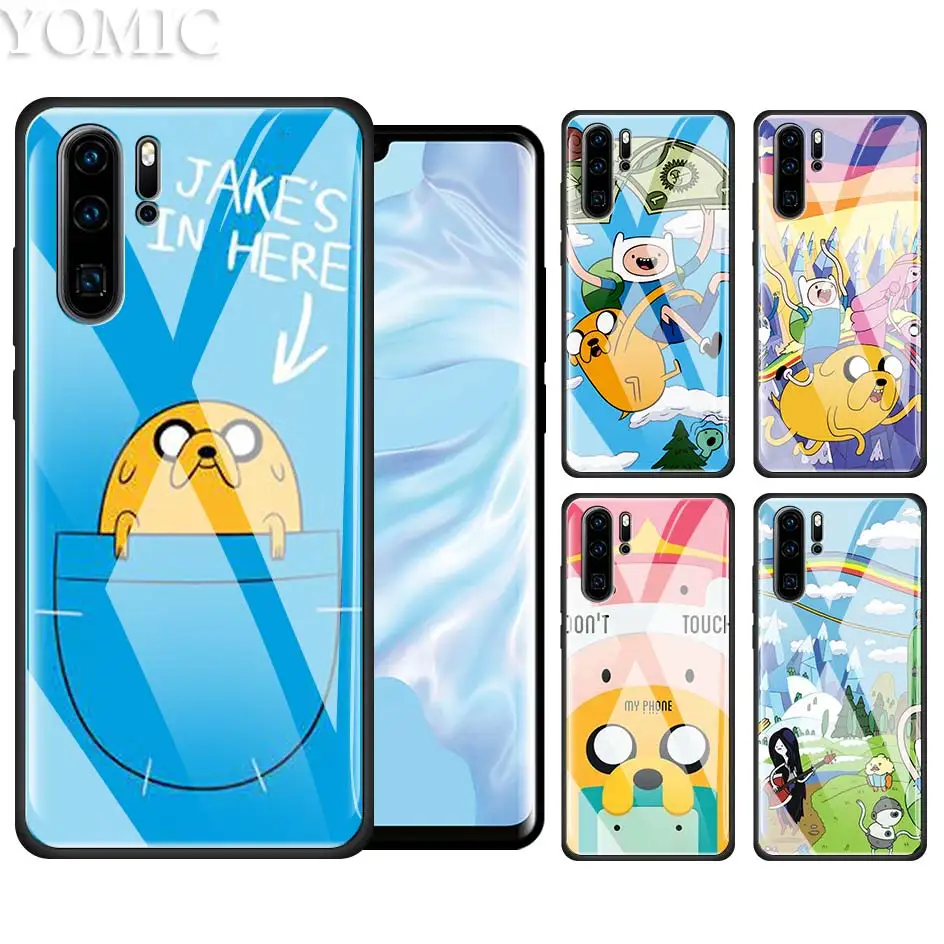 

Tempered Glass Case for Huawei P20 P30 P10 Mate 10 20 Lite Pro Honor 8X 20Pro Luxury Bags Phone Cover Adventure Time Jake Finn C