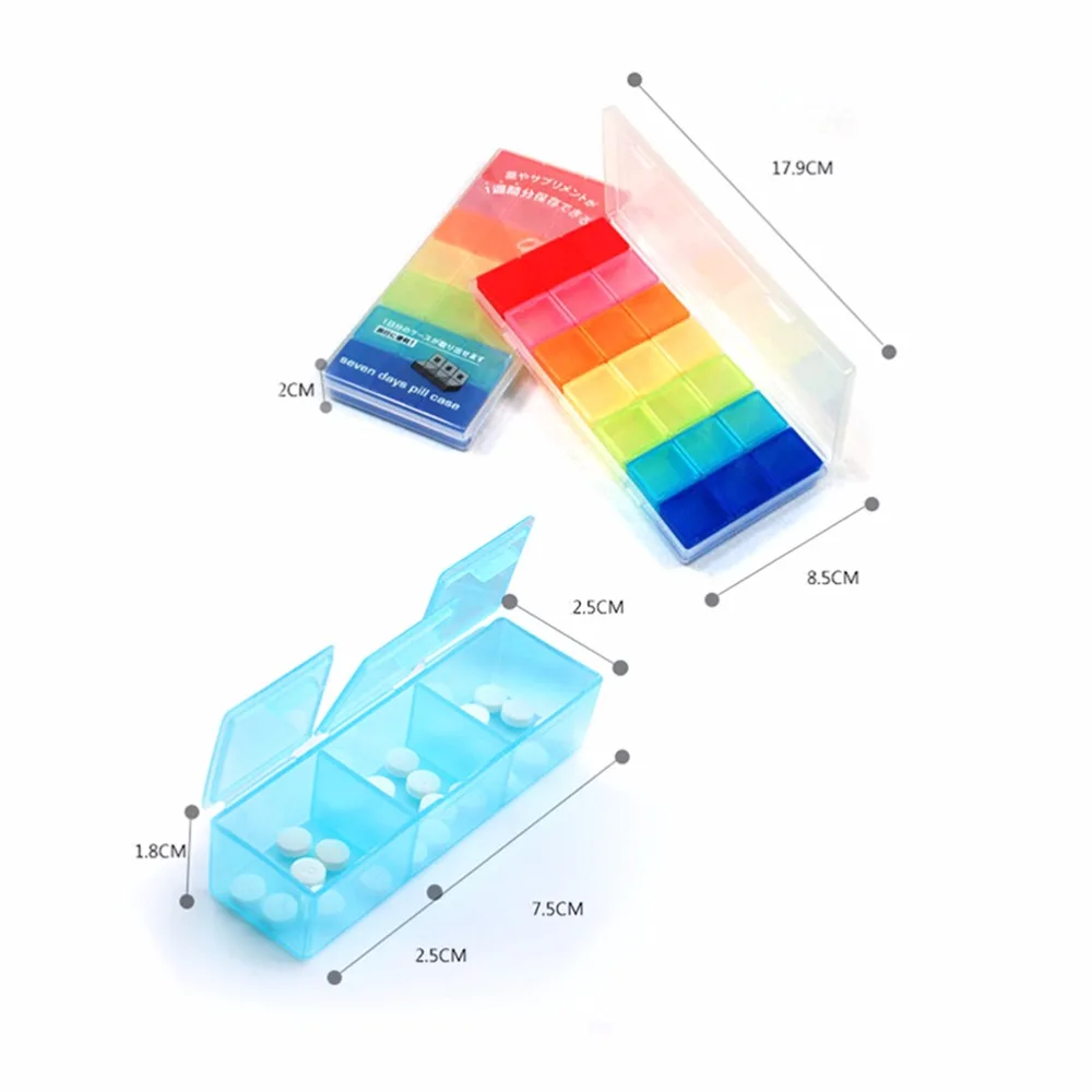 Новинка 7 дней таблетки pillbox диспенсер Органайзер чехол с 21 отсеками таблетки коробка многоцветный контейнер для медикаментов