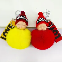

Cute Baby Pompom Ball Key Chains Soft Fur Handmade Jewelry Keychain Bags Pendant Decoration Letters Print Ornament New Year Gift