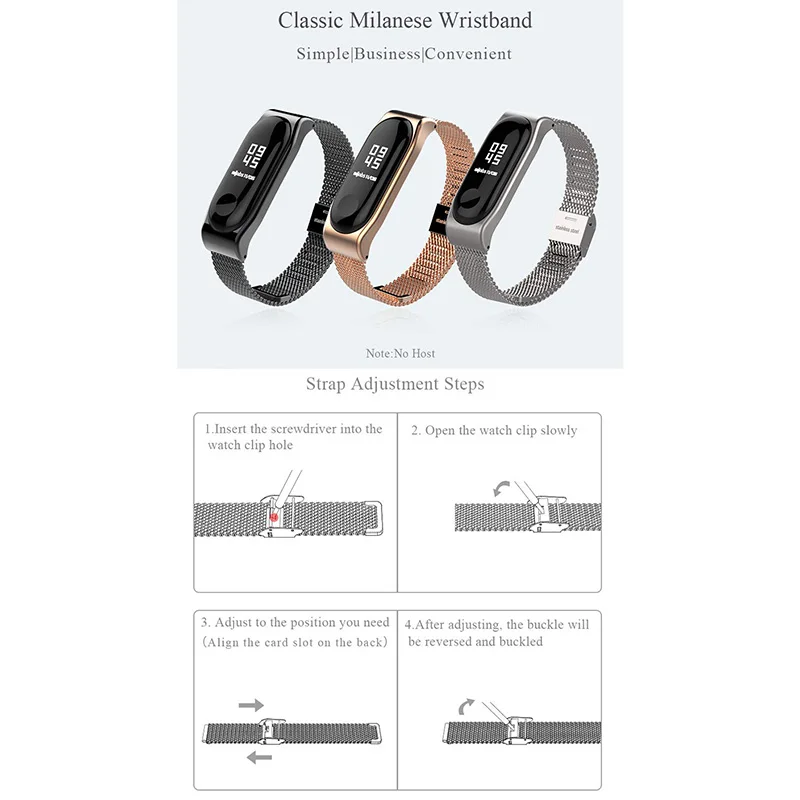 Mijobs Strap for Mi band 4 Straps Bracelet, Metal Stainless Steel Wrist Strap Replacement Band for Xiaomi 4/3