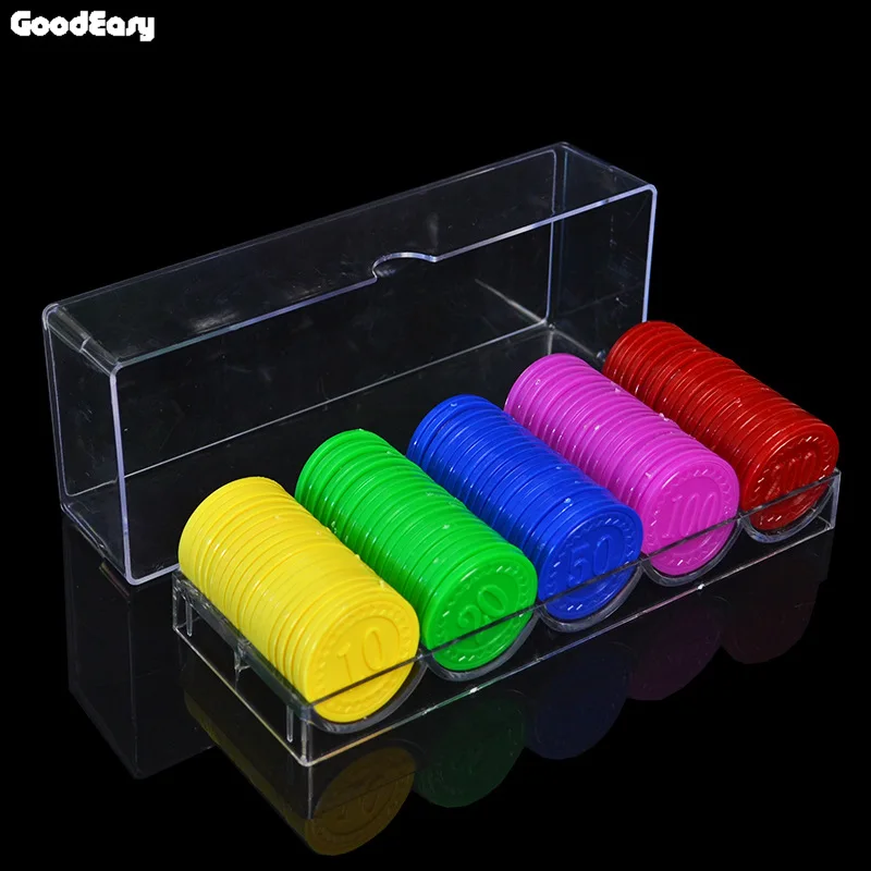 New 100pcs/set Plastic Poker Chip Set With Acrylic Tray/Box Texas Hold