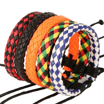 

Red Ethnic Boho Gift Design Punk Bangle Fashion Vintage Brown Genuine Woven Leather Bracelets Women Men Jewelry Accessories