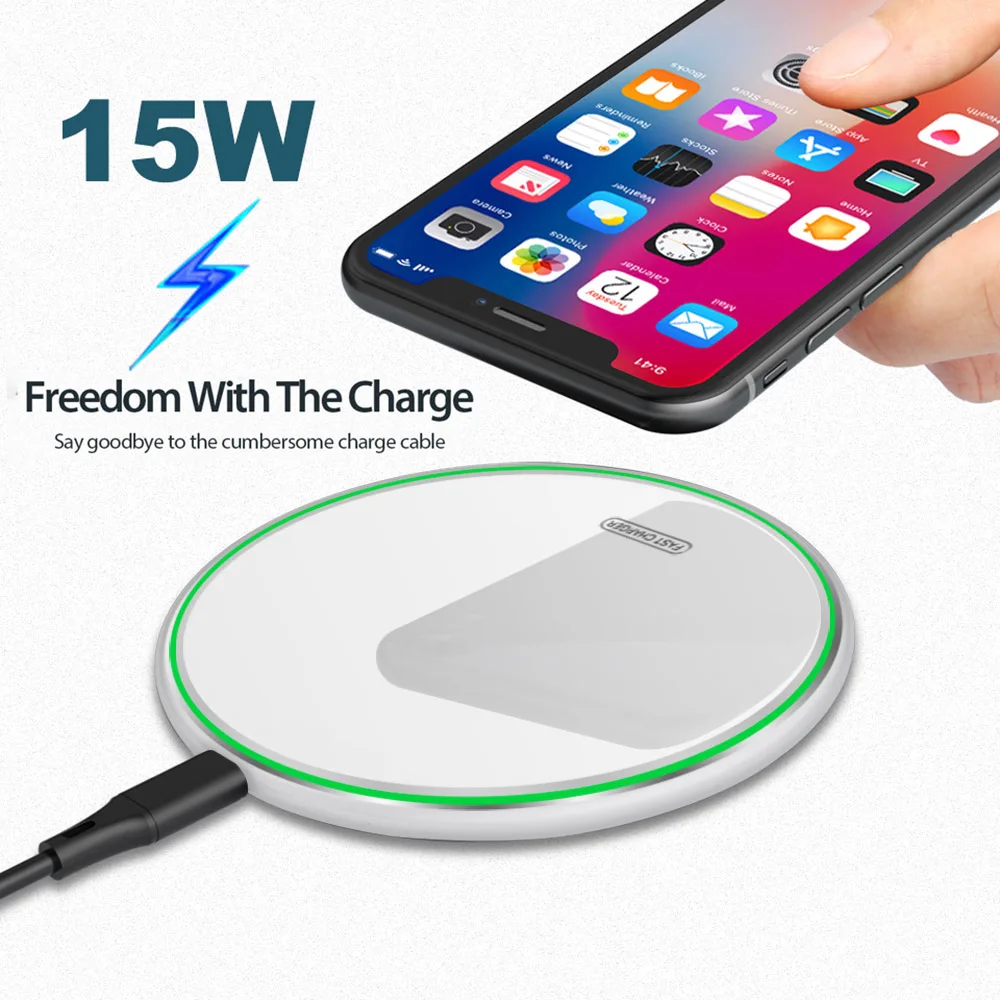 Беспроводное зарядное устройство DCAE 15 Вт Qi для iPhone 11 X XR XS 8 Samsung S10 S9 Huawei P30 Pro Xiaomi Mi 9