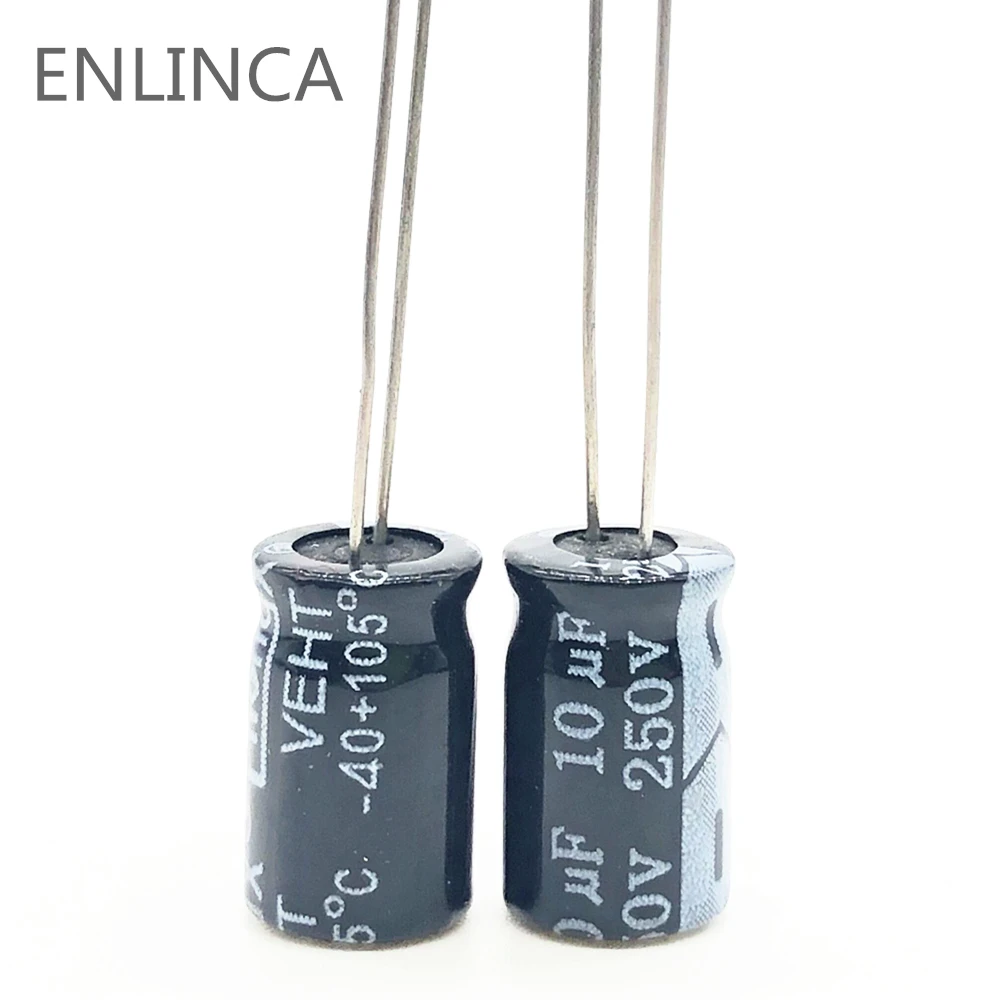 50 unids/lote S74 250v 10UF condensador electrolítico de aluminio tamaño 8*12 10UF 20%