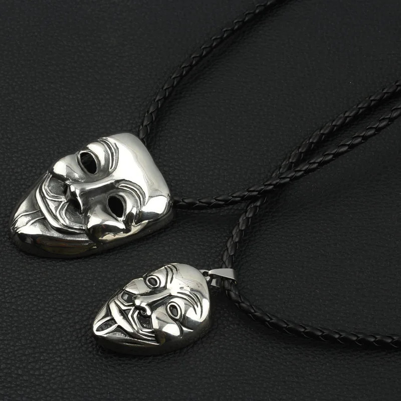 

Movie Peripheral Jewelry 19'' Black Braided PU Leather Men Small Big Hacking Mask Stainless Steel Pendant Necklac Accessories