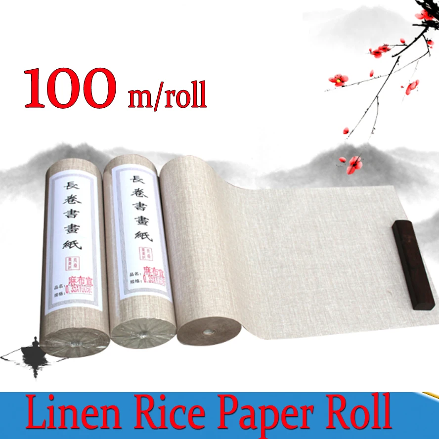 

100 м/рулон Новая китайская льняная рисовая бумага прокрутка для рисования каллиграфия Бумага Xuan Канцтовары для рисования