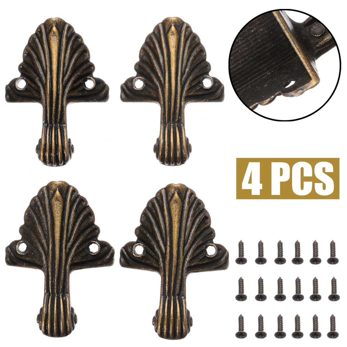 

4pcs Decorative Antique Bronze Corner Protector Protective Feet Leg Brackets for Jewelry Box Wooden Storage Case with Screw
