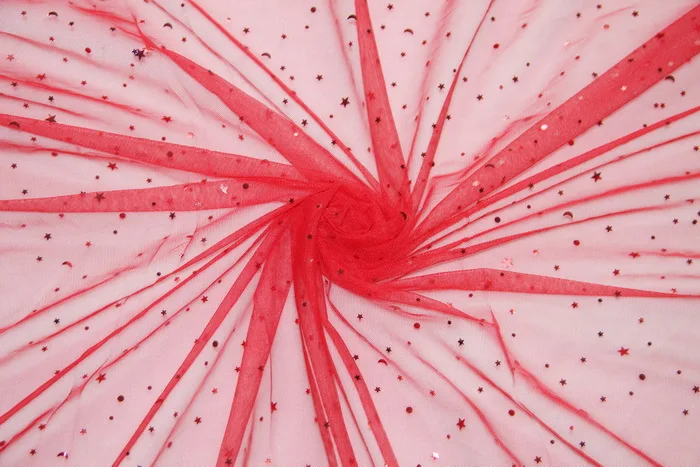 150 см широкая Полиэстеровая сетчатая ткань блестящая Звезда тюль для девочек одежда платье fabic День рождения Свадебное торжество поставки - Цвет: red