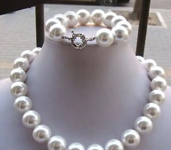 

14MM white AAA South Sea shell pearl necklace Bracelet Sets AAA style Fine Noble real Natural free shipping