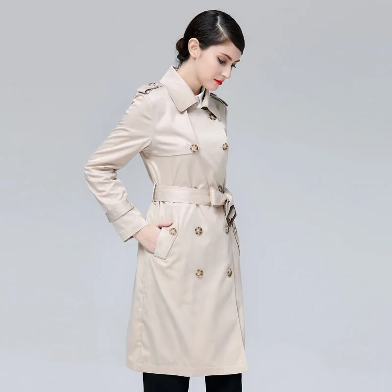 

2018 Spring new arrival women's fashion windbreaker Korean fashion lapel double-breasted long temperament wild trench 81081338