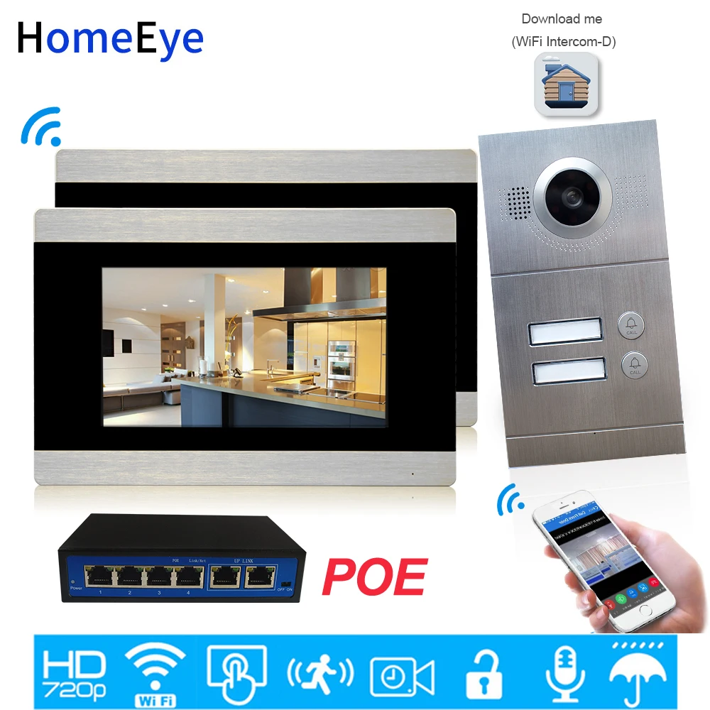 720P WiFi IP Video Intercom Smart Video Door Phone 2-Apartments Home Door Access Control System iOS/Android APP Remote Unlock 720P WiFi IP Video Intercom Smart Video Door Phone 2-Apartments Home Door Access Control System iOS/Android APP Remote Unlock