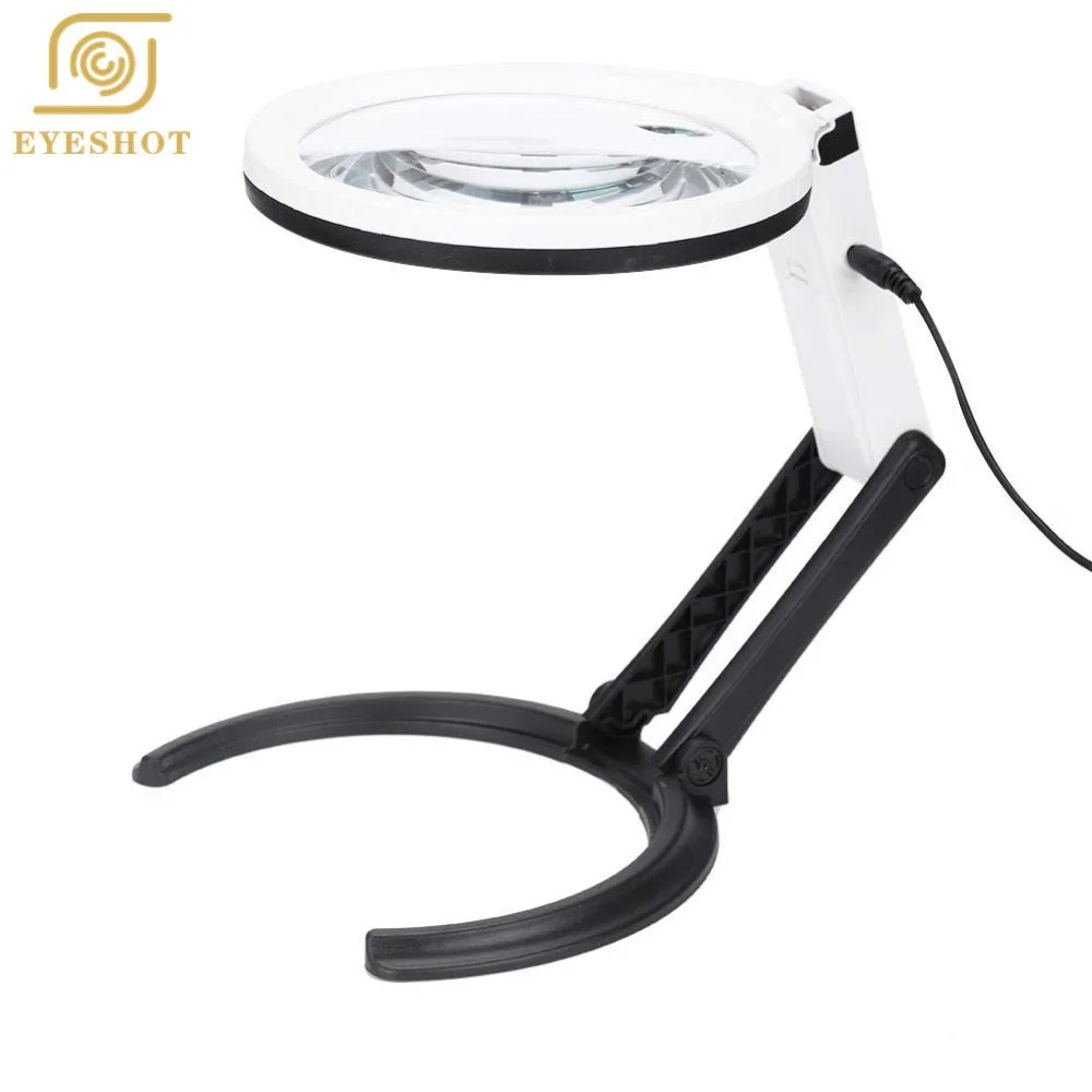 

Desktop Magnifying Glass with Led Lights and Stand 2X/5X Magnification Lens Folding Handheld Handsfree Light Jewelers Loupe