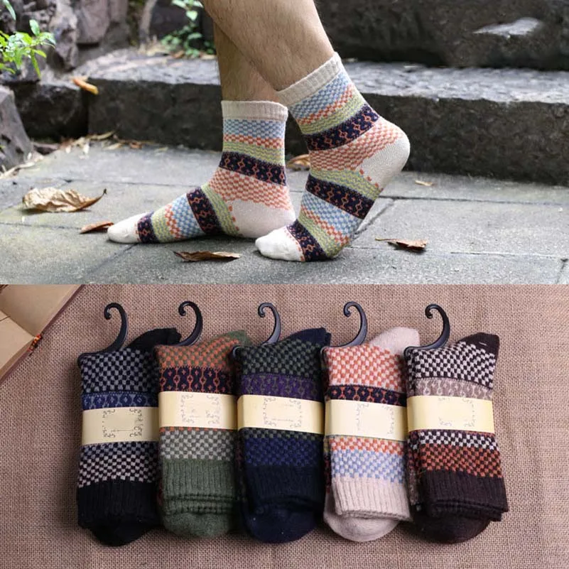LKWDer 5 пар/лот для мужчин шерсть носки для девочек Национальный стиль осень зима модели толстые теплые носки повседневное Calcetines Hombre Meias
